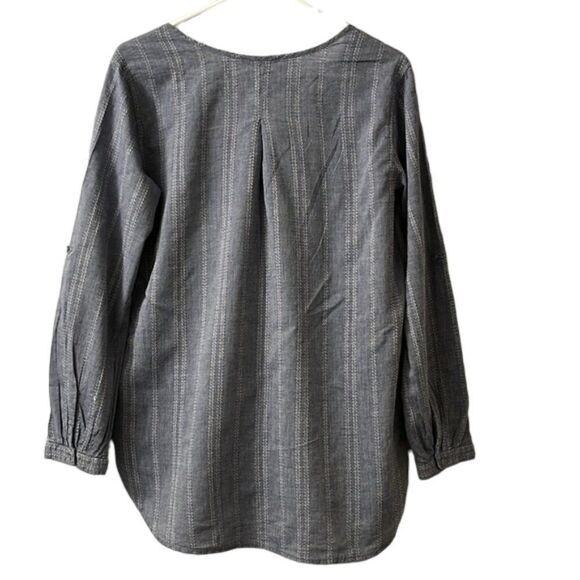 Max Edition Blue Chambray Striped Popover Top NWOT Size Large - Picture 6 of 9